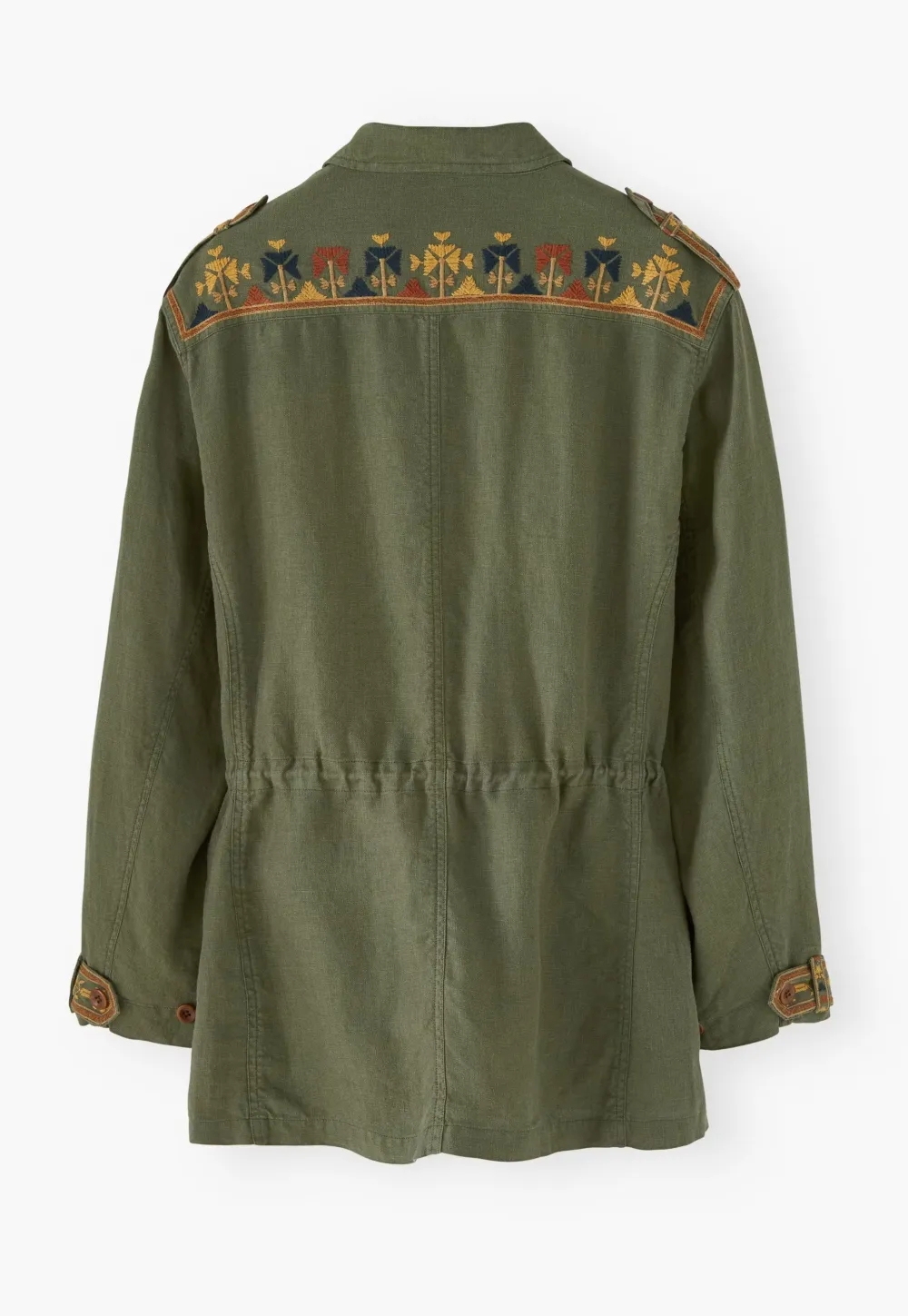 Embroidered jacket
Garment-dyed linen