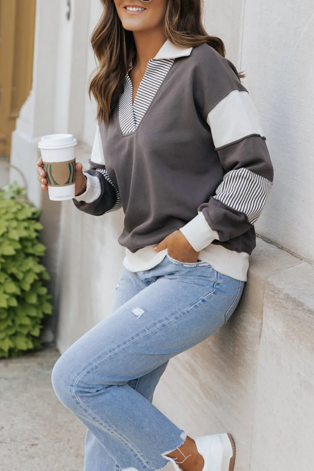 Charcoal Color Block French Terry Sweatshirt