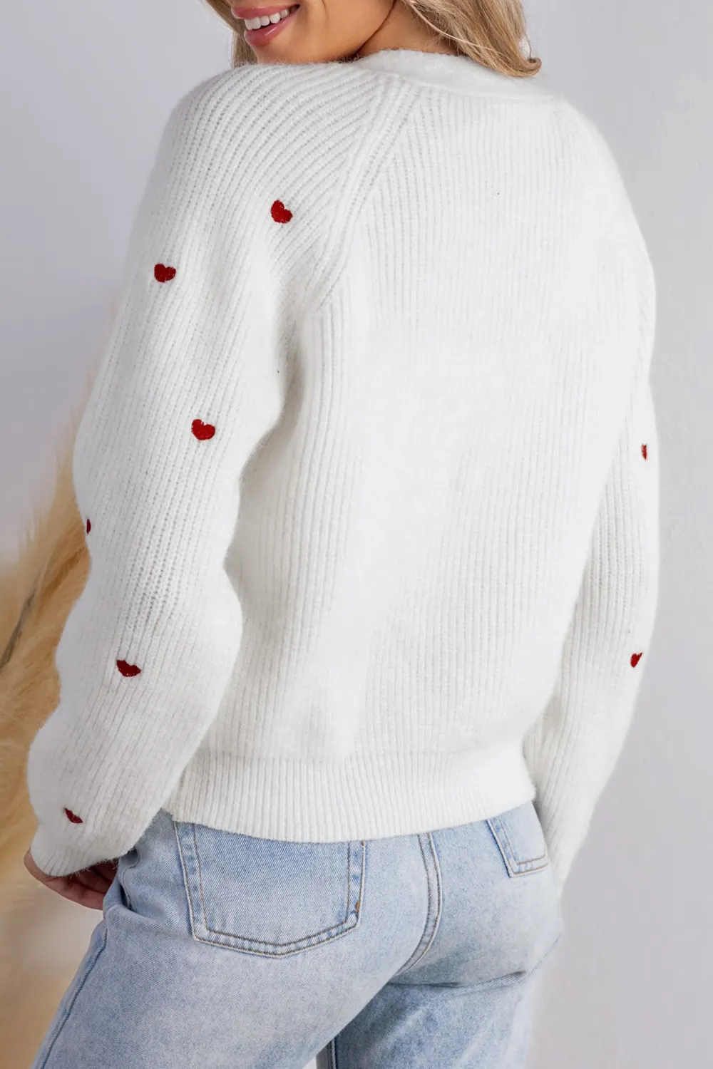 Heart Print Long Sleeve V-Neck Cardigan