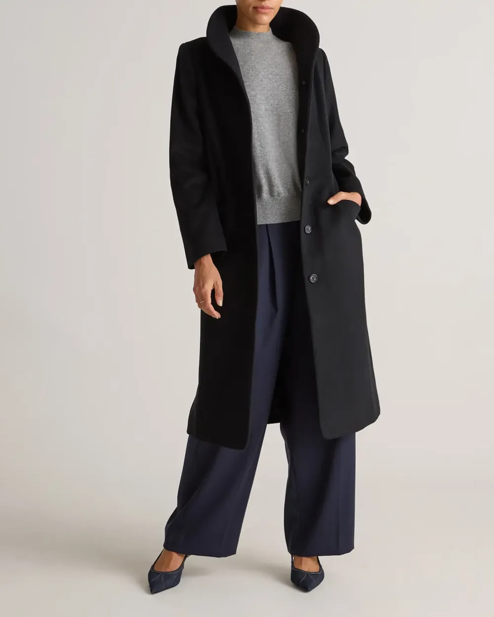 Stylish Shawl Collar Wool Long Cocoon Coat