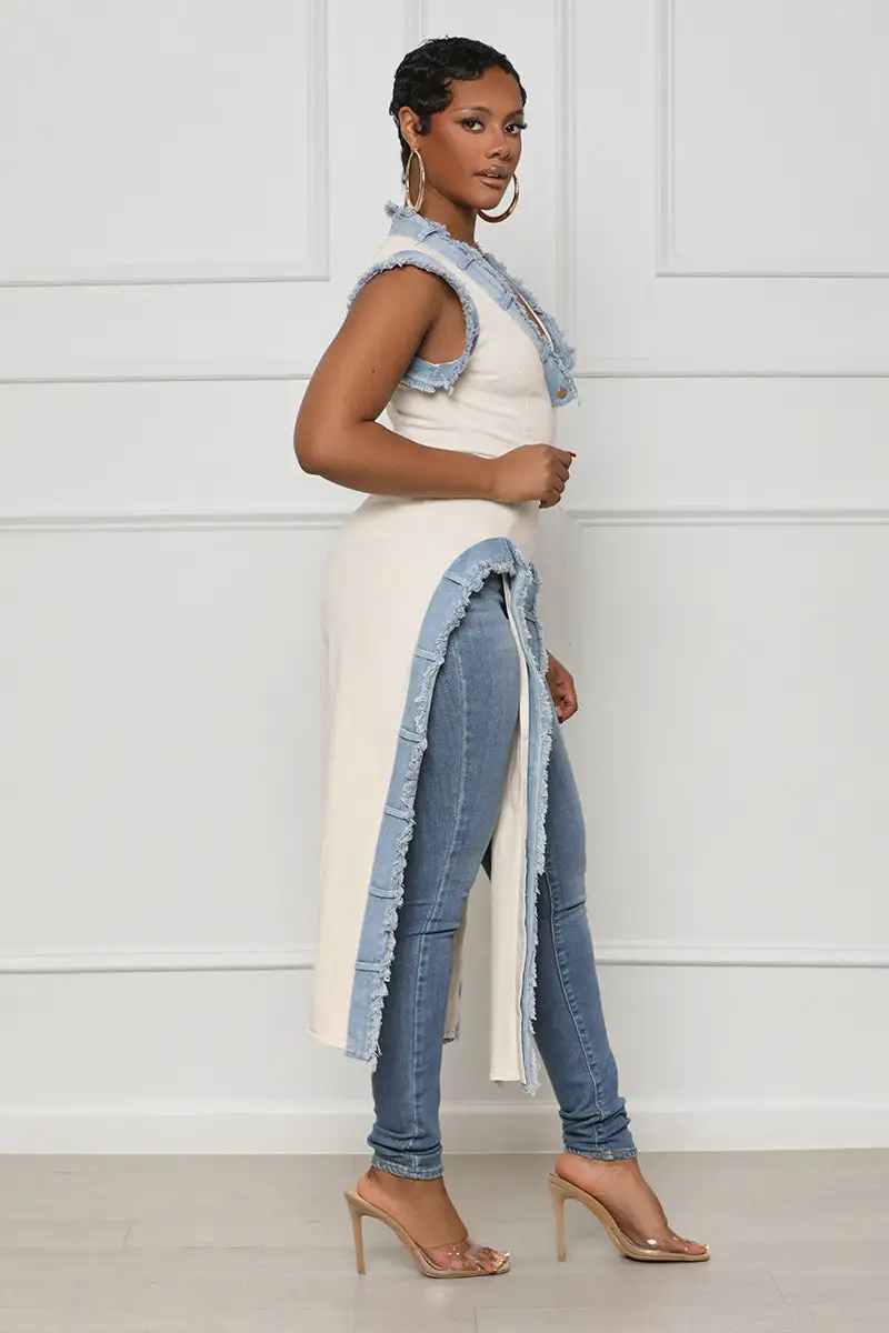Breaking The Rules Denim Midi Top (Ivory Multi)