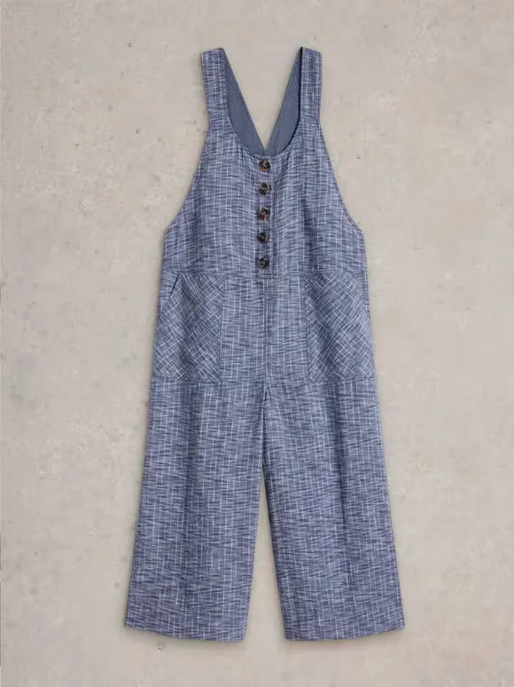 Viola Linen Dungaree In Chambray Blue