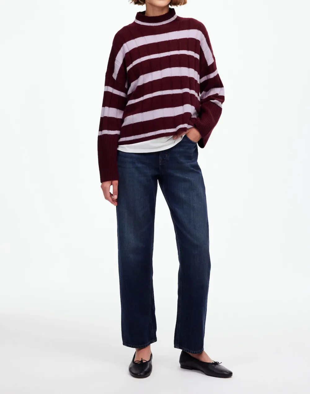 Ribbed Cashmere-Wool Blend Pullover Sweater