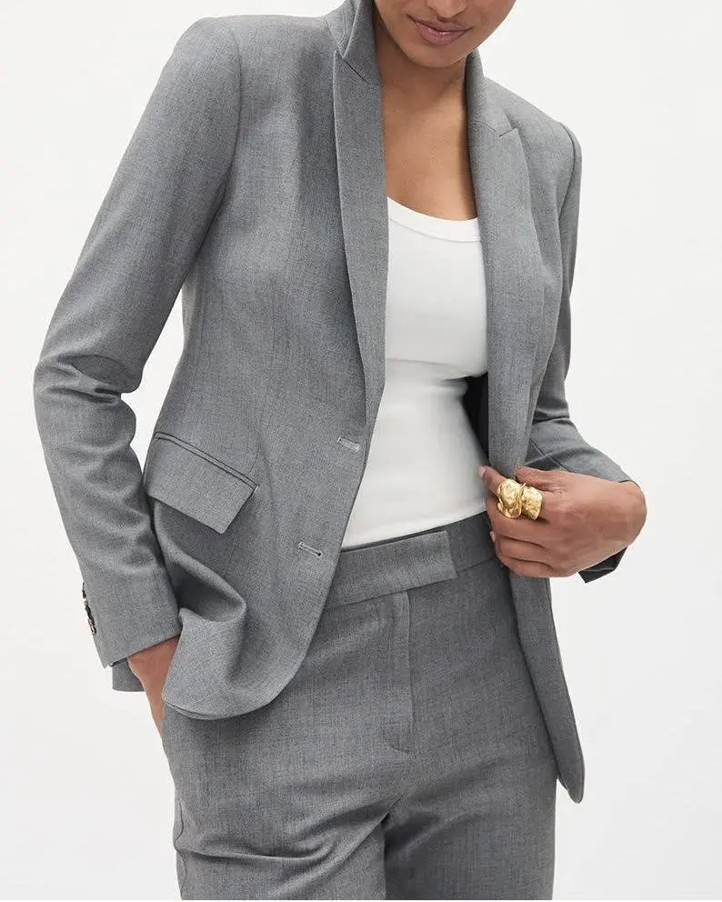 Grey Two-Button Fitted Blazer