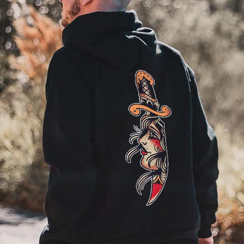 Woman Weapon Printed Men's Casual Loose Hoodie