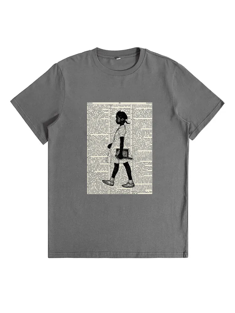 Women'S Black Girl Printed Short-Sleeved T-Shirt