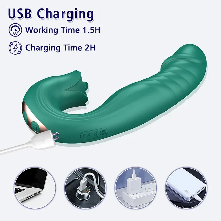 3-in-1 Thrusting Vibrator Sex Toys: 7 Slaps, 7 Vibrations, 5 Tongue Licks and Sucks, G-spot Stimulation with Nipple and Anal Stimulation Functions
