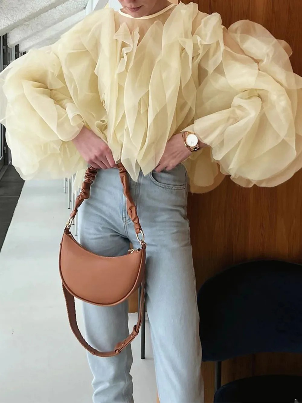 Chiffon Ruffled Tie Front Blouse