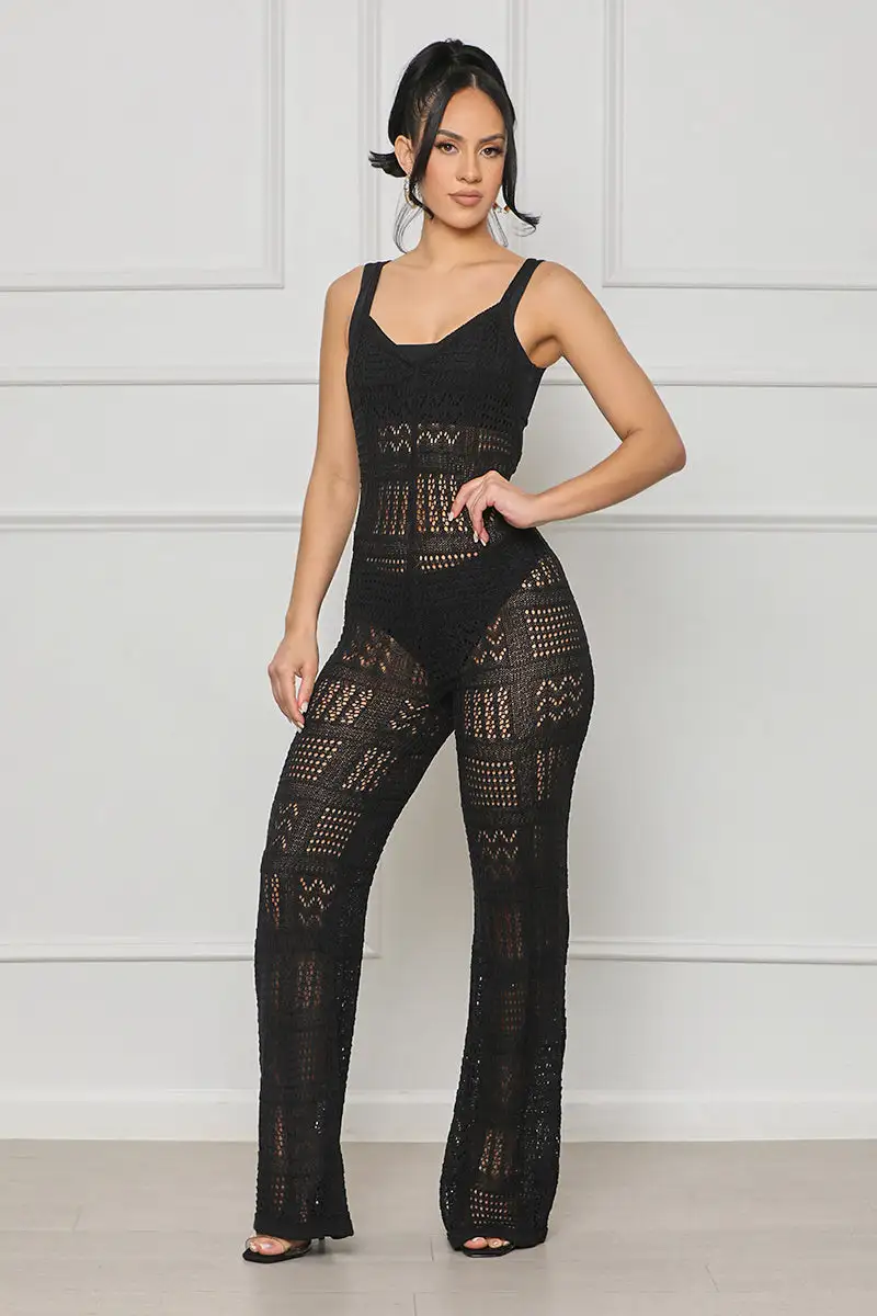 Island Escape Crochet Jumpsuit (Black)- FINAL SALE