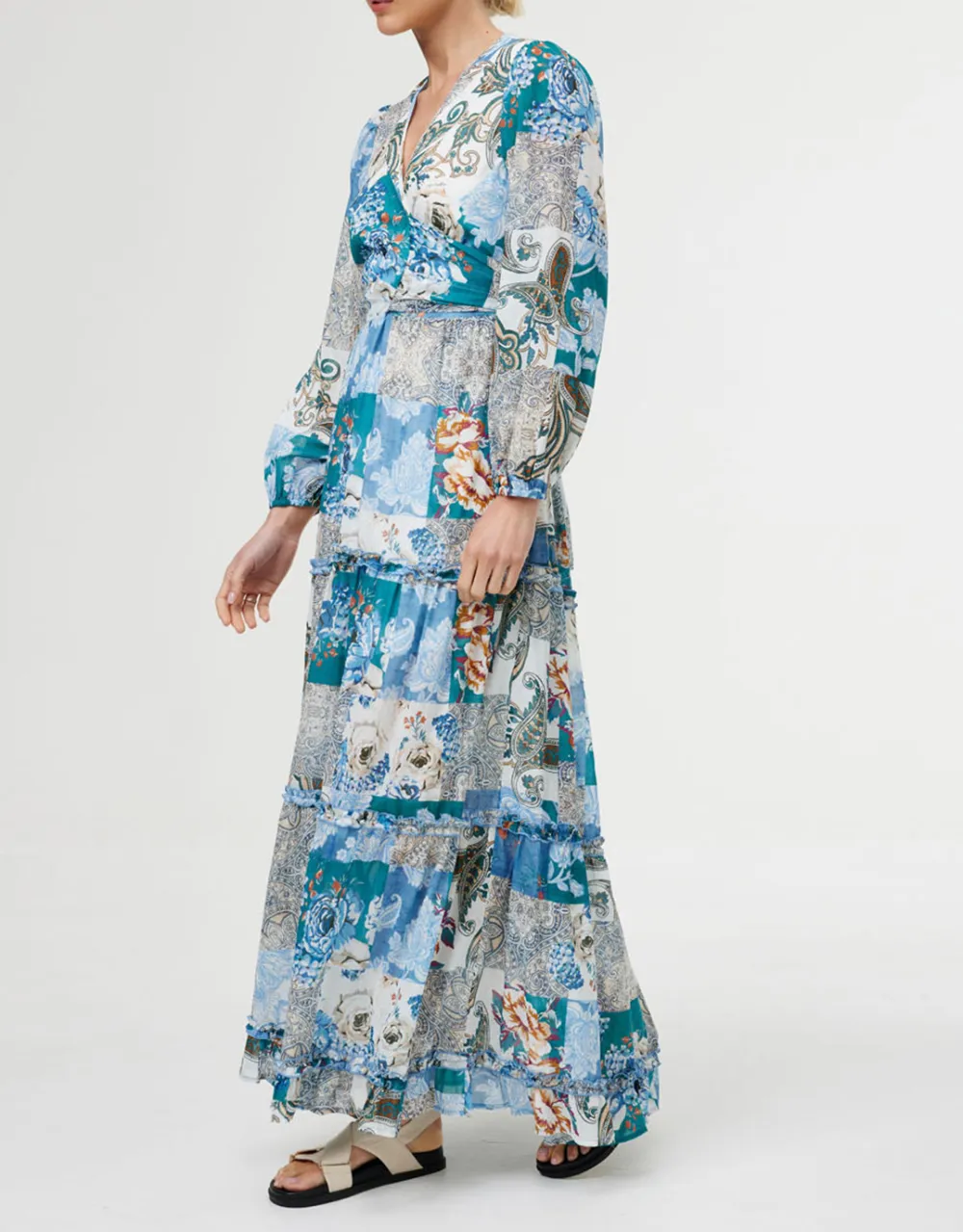 Lili Maxi Dress - Cyan Patchwork