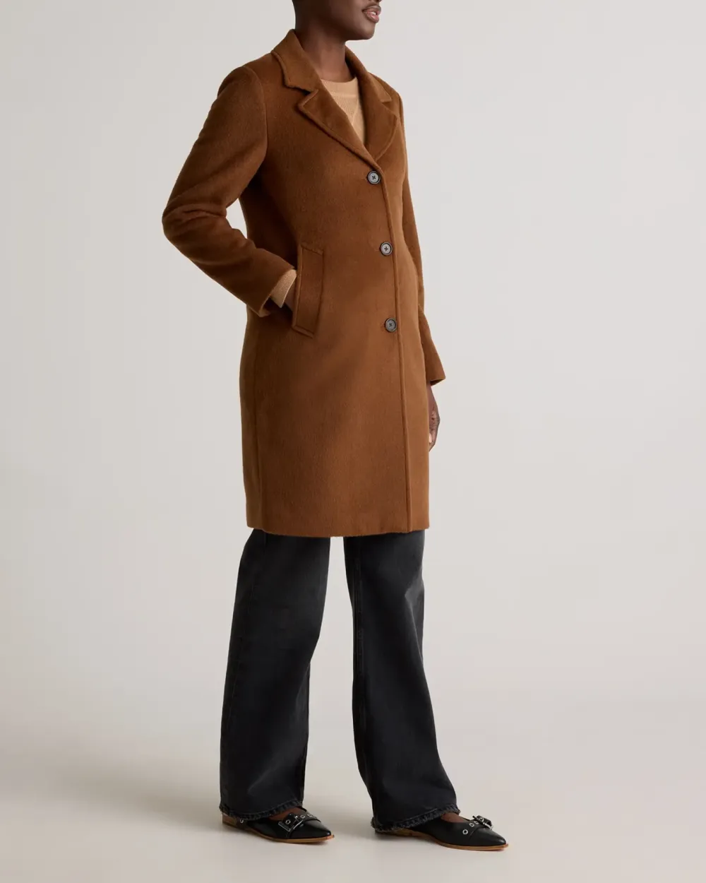 Camel-Hair Single-Breasted Midi Coat