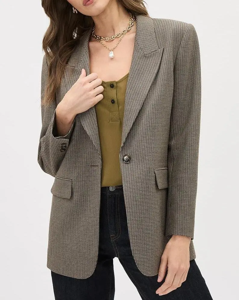 Oversized One-Button Houndstooth Blazer