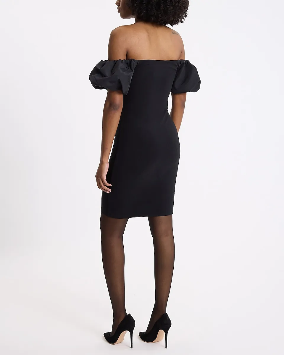 Off The Shoulder Puff Sleeve Sheath Mini Dress