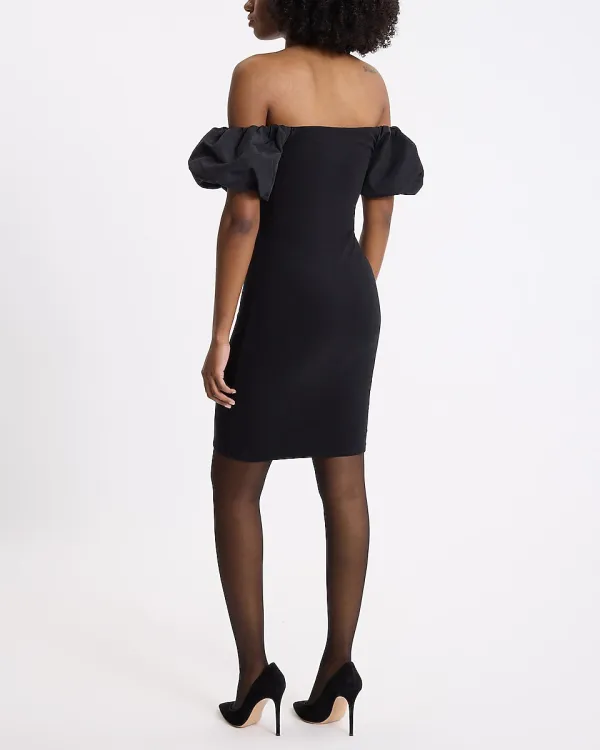 Off The Shoulder Puff Sleeve Sheath Mini Dress