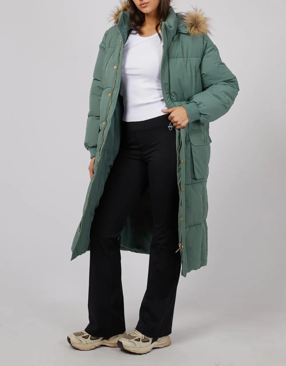 Active Fur Longline Puffer - Green