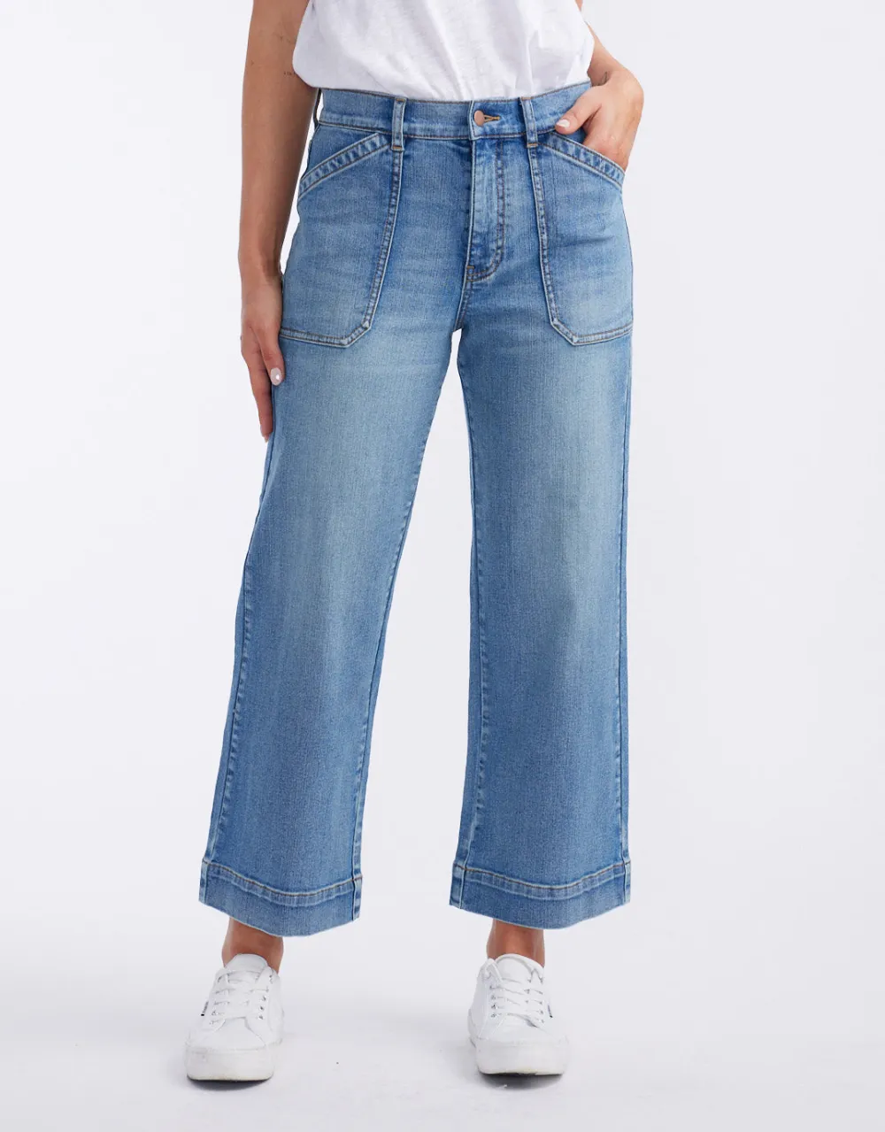 Catalina Cropped Wide Leg Jeans - Mid Wash