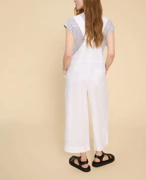 Crop Linen Dungaree In Natural White