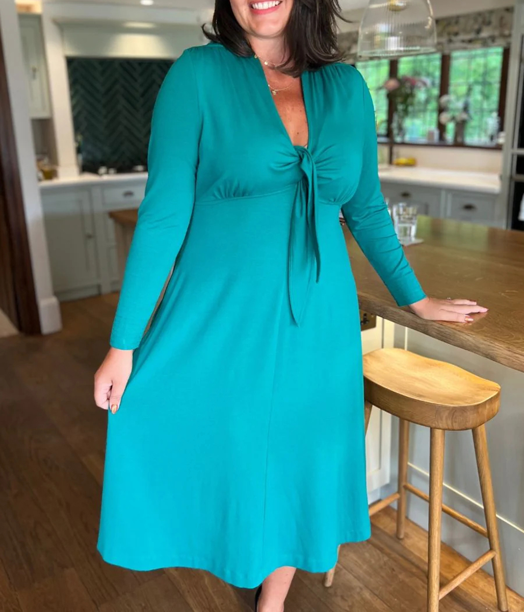 Emerald Green Tie Front Midi Dress