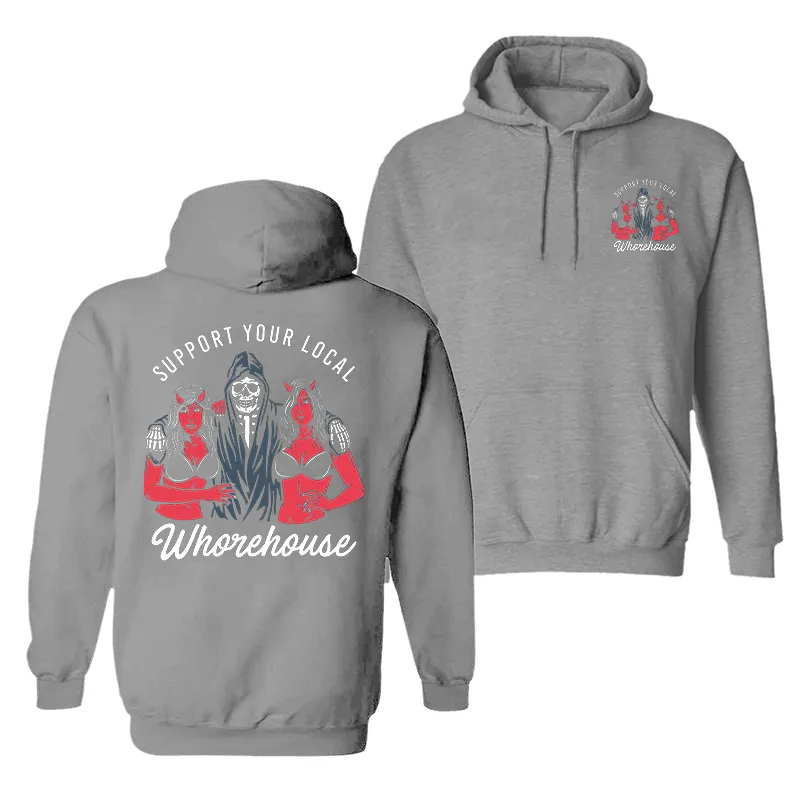 Skull And Sexy Lady Support Your Local Printed Reaper Hoodie