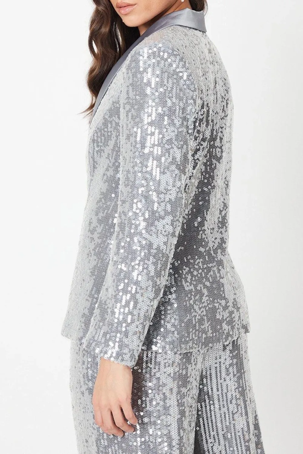 Petite Clear Sequin Single Breasted Blazer