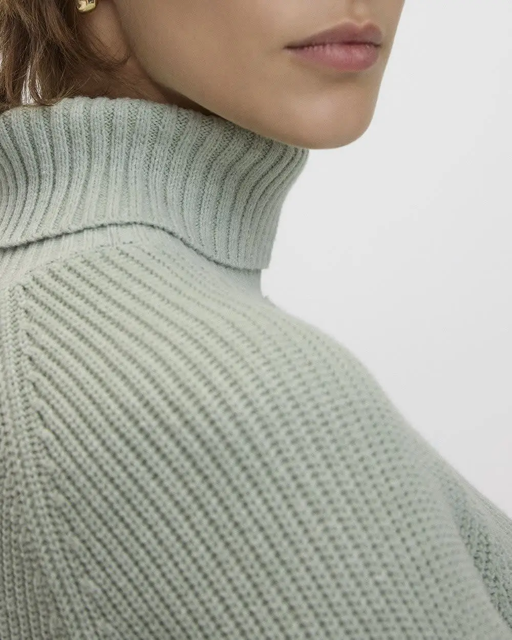 Long-Sleeve Turtle-Neck Herringbone Sweater