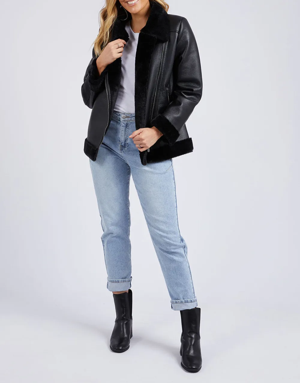 Moto Shearling Jacket - Black