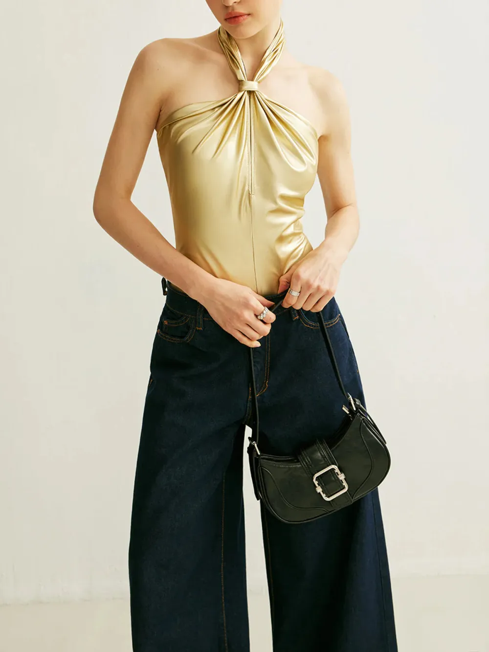 Plain Halter Neck Backless Bodysuit