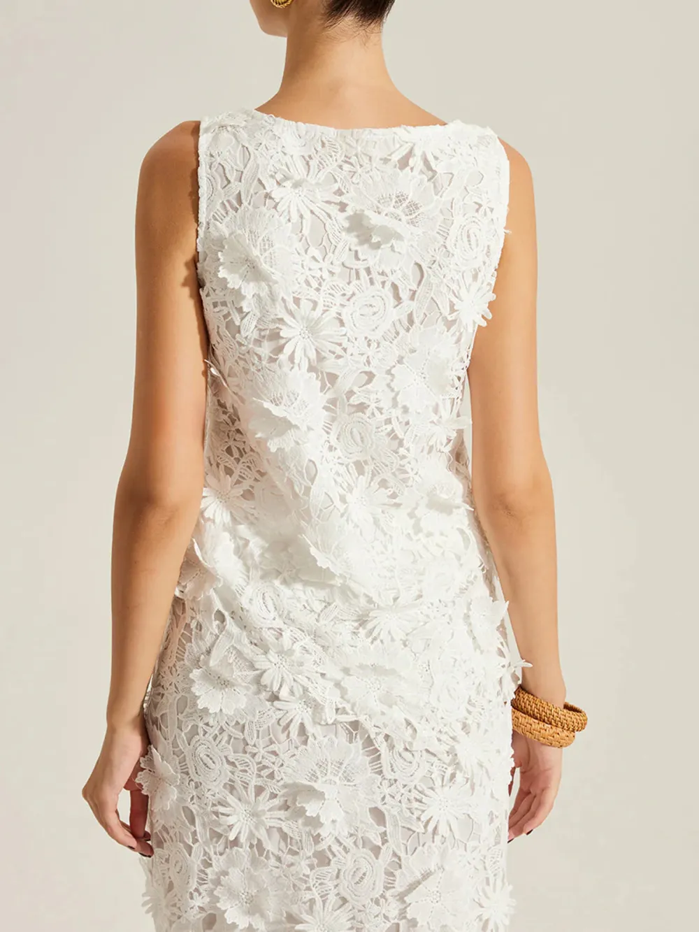 Lace Embroidered Crew Neck Dress