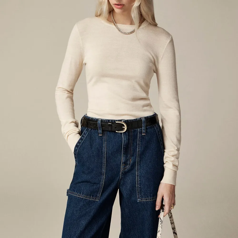 Ribbed cashmere cropped crewneck sweater