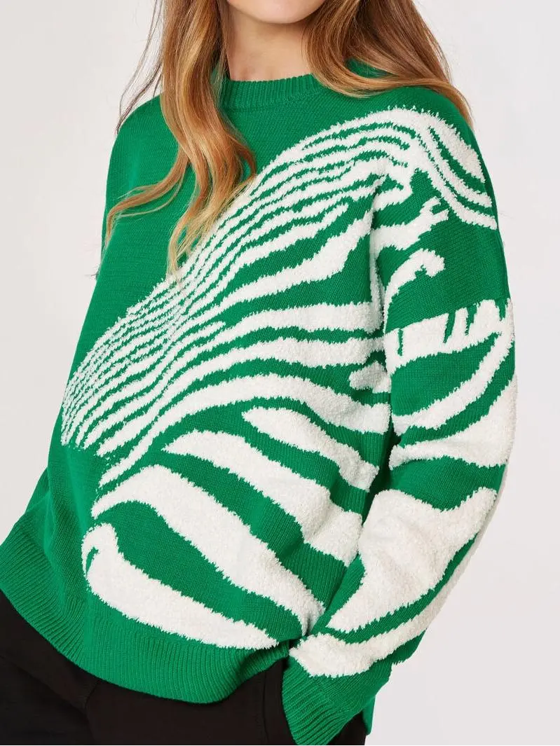 Fuzzy Zebra Stripe Oversized Jumper