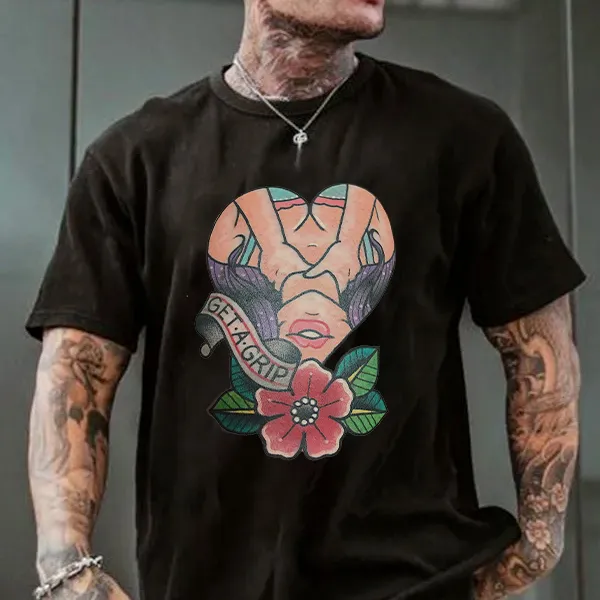 Get A Grip Lady Floral Printed Men's T-shirt