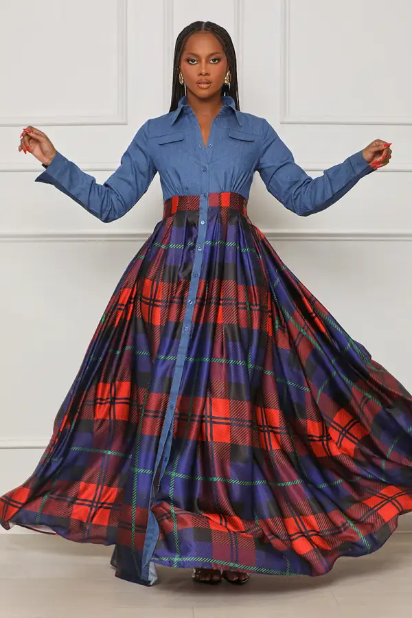 Fatally Hot Plaid Maxi Dress (Blue Multi)- FINAL SALE