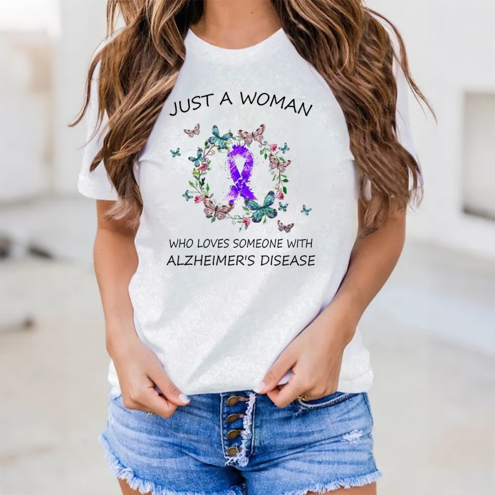 Women'S Just A Woman Who Loves Someone With Alzheimer'S Disease Round-Neck Short-Sleeved T-Shirt