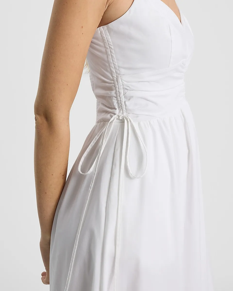 V-Neck Sleeveless Ruched Side Tie Midi Dress