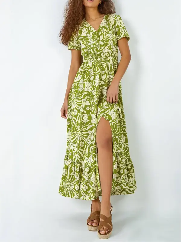 Chartreuse printed long dress