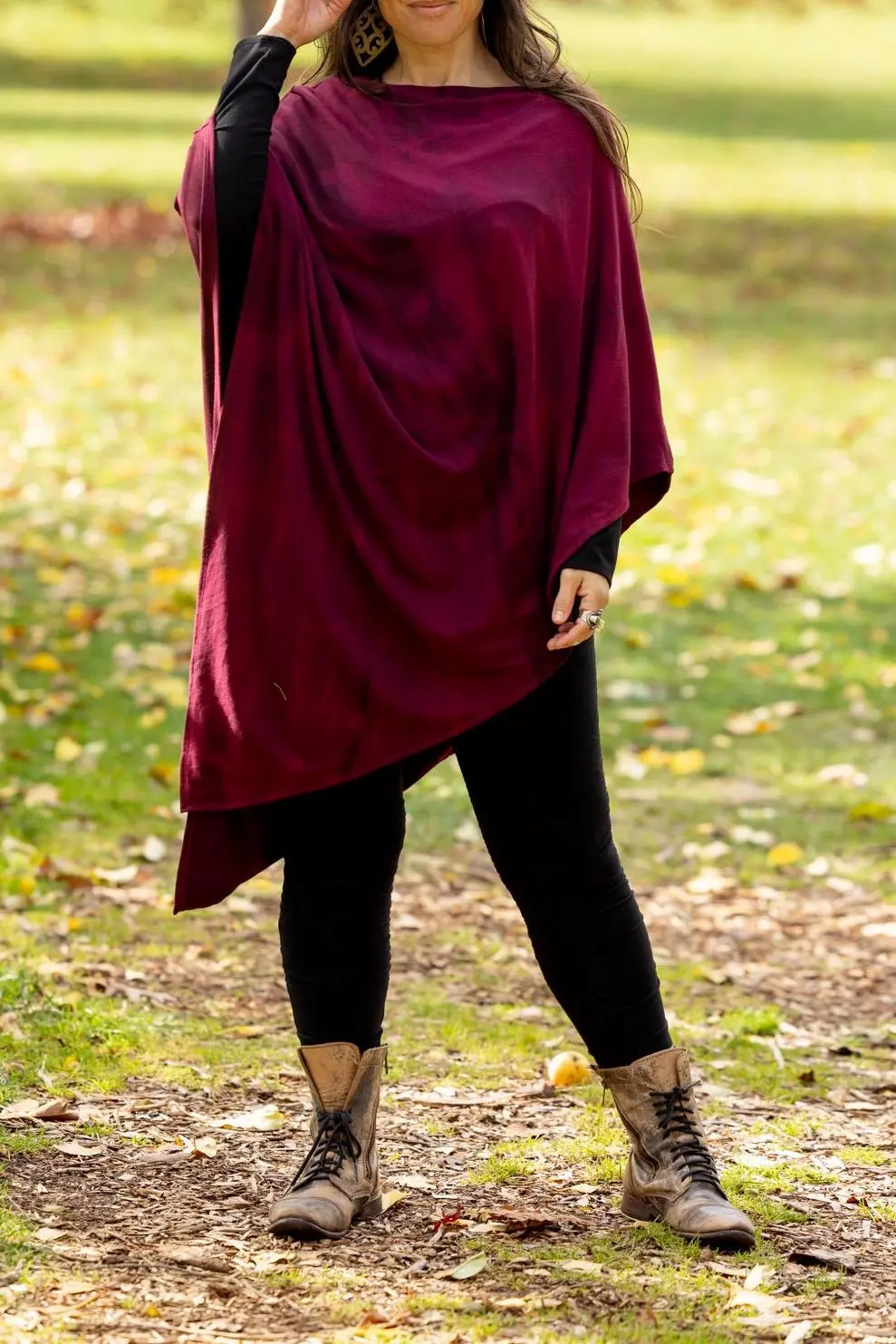 Bamboo Poncho - Wine Red