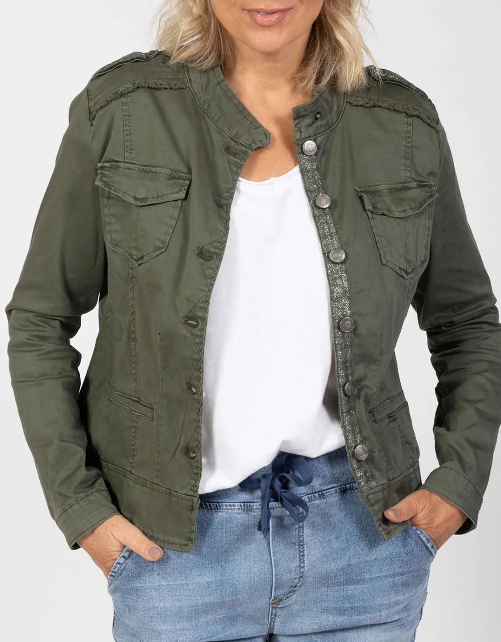 Military Denim Jacket - Khaki