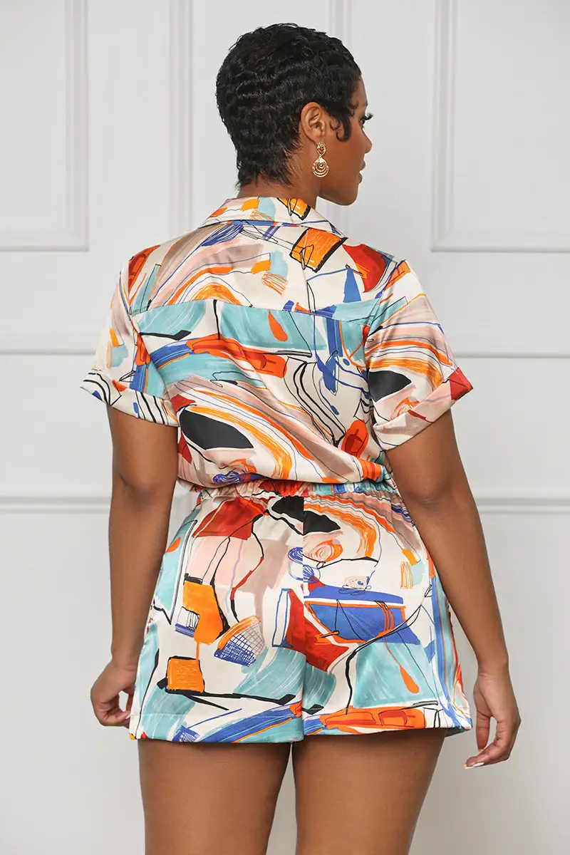 Work Of Art Abstract Romper (Cream Multi)