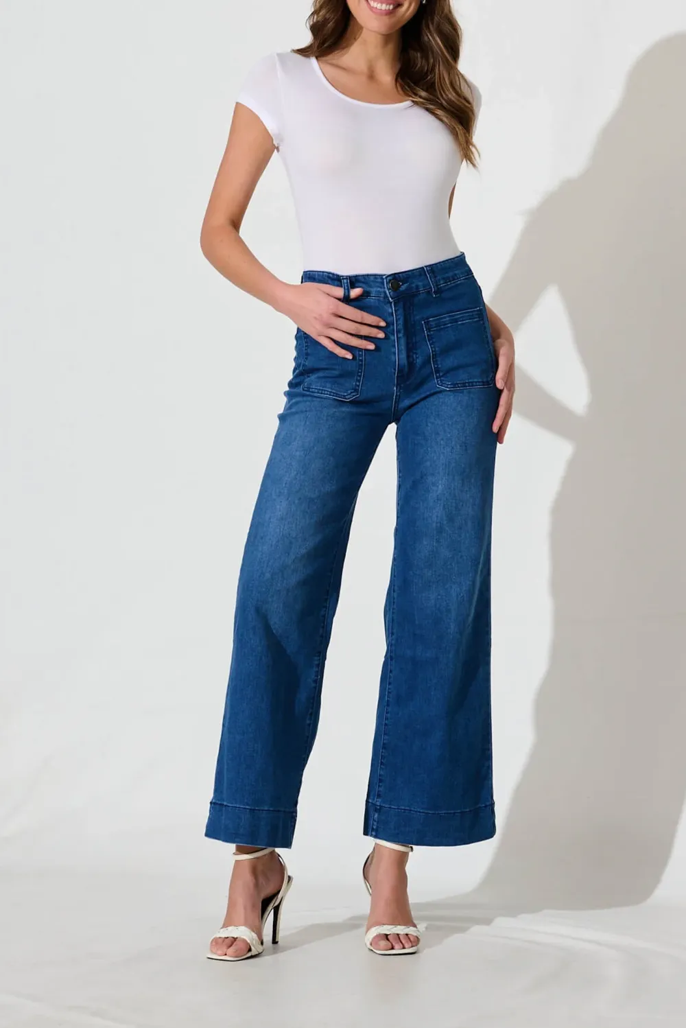 Blue High  Waisted Wide Leg Jeans