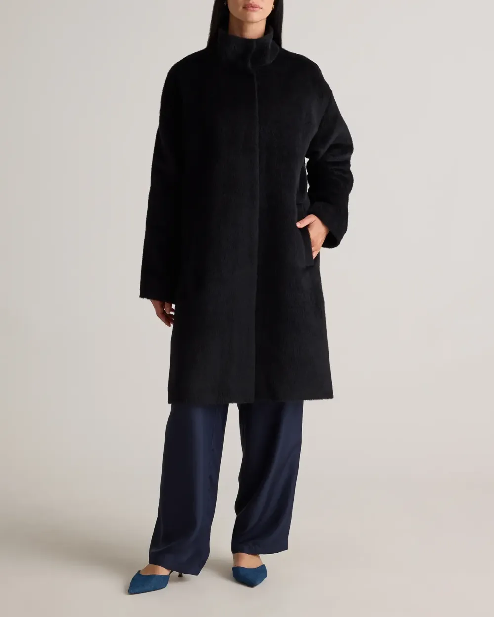 Alpaca-Wool Stand Collar Coat