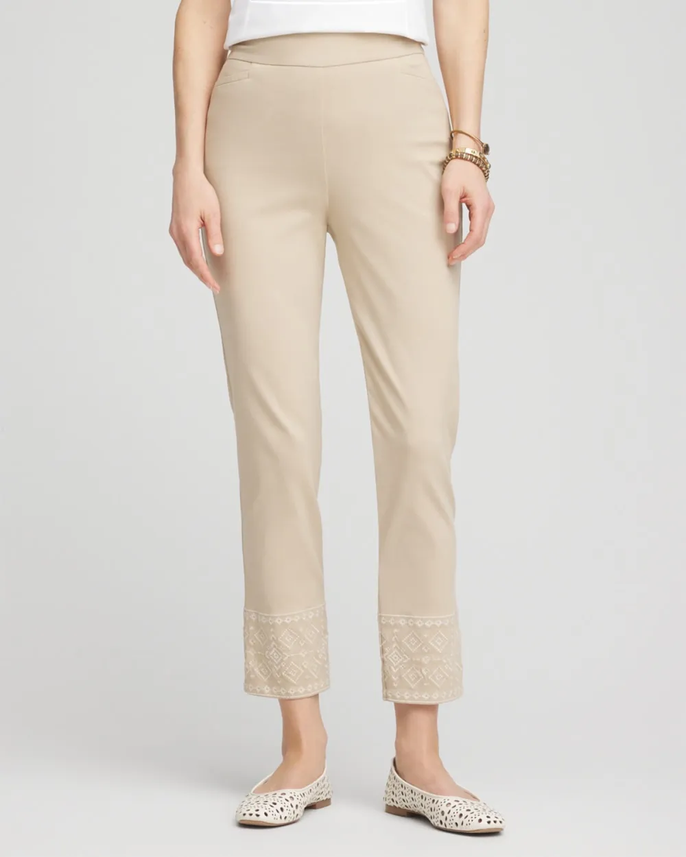Embroidered Ankle Lace Hem Pants