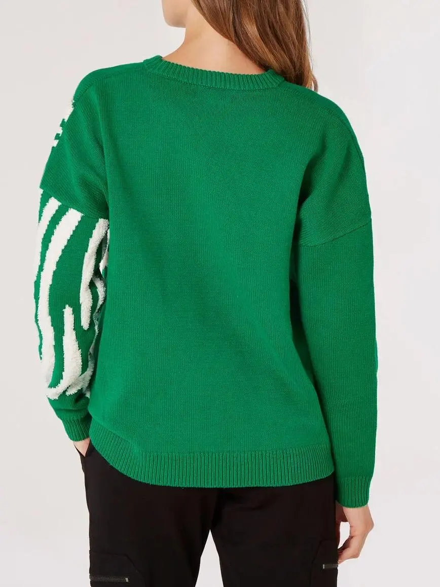 Fuzzy Zebra Stripe Oversized Jumper