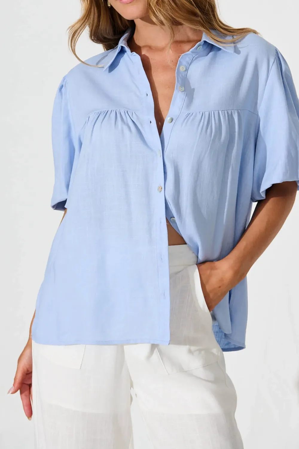 Light Blue Short Sleeve Button Up Shirt