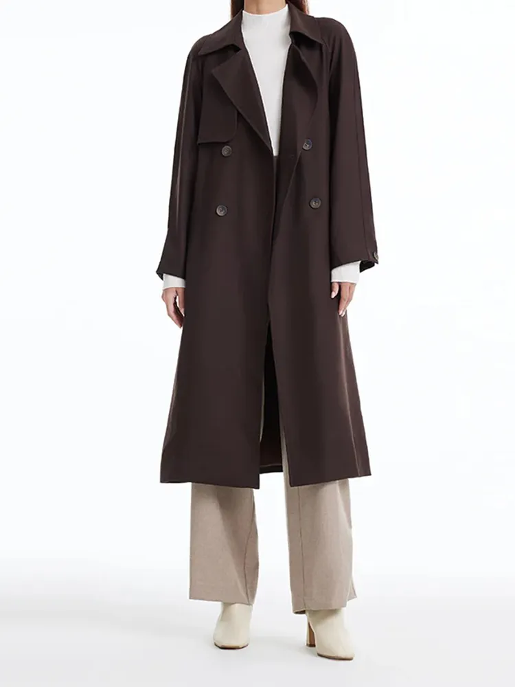 Brown Worsted Wool Trench Coat