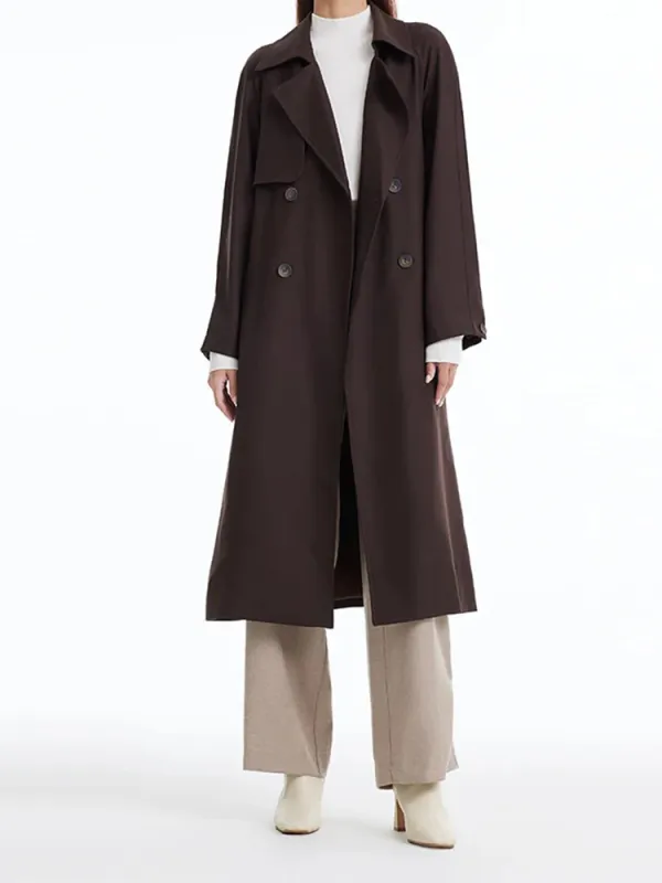 Brown Worsted Wool Trench Coat