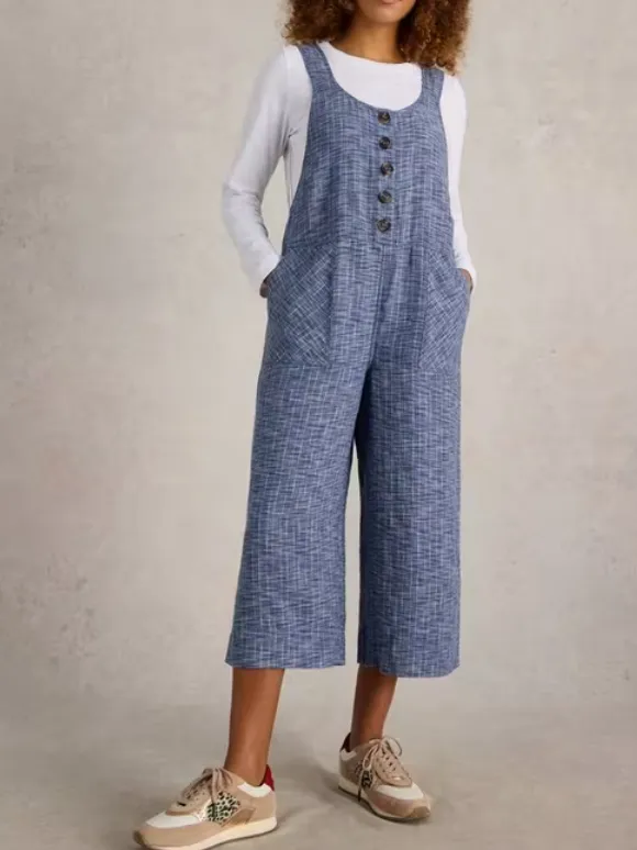 Viola Linen Dungaree In Chambray Blue