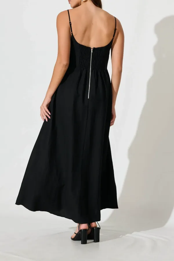 Black Strapless Flowy Maxi Dress