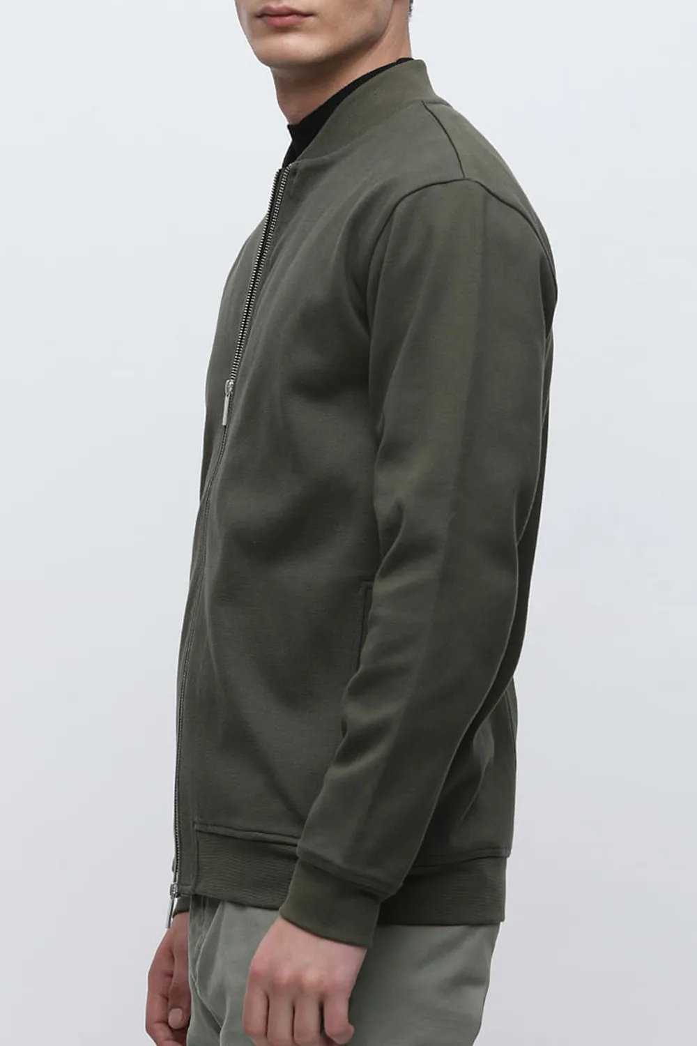 Dark Green Jersey Bomber Jacket