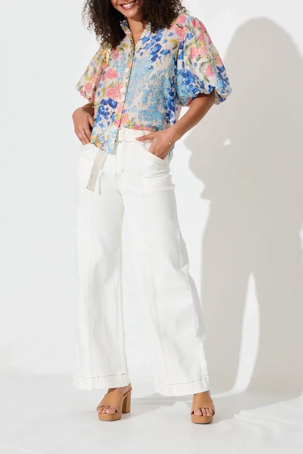 Floral Print Half Sleeve Button Up Shirt