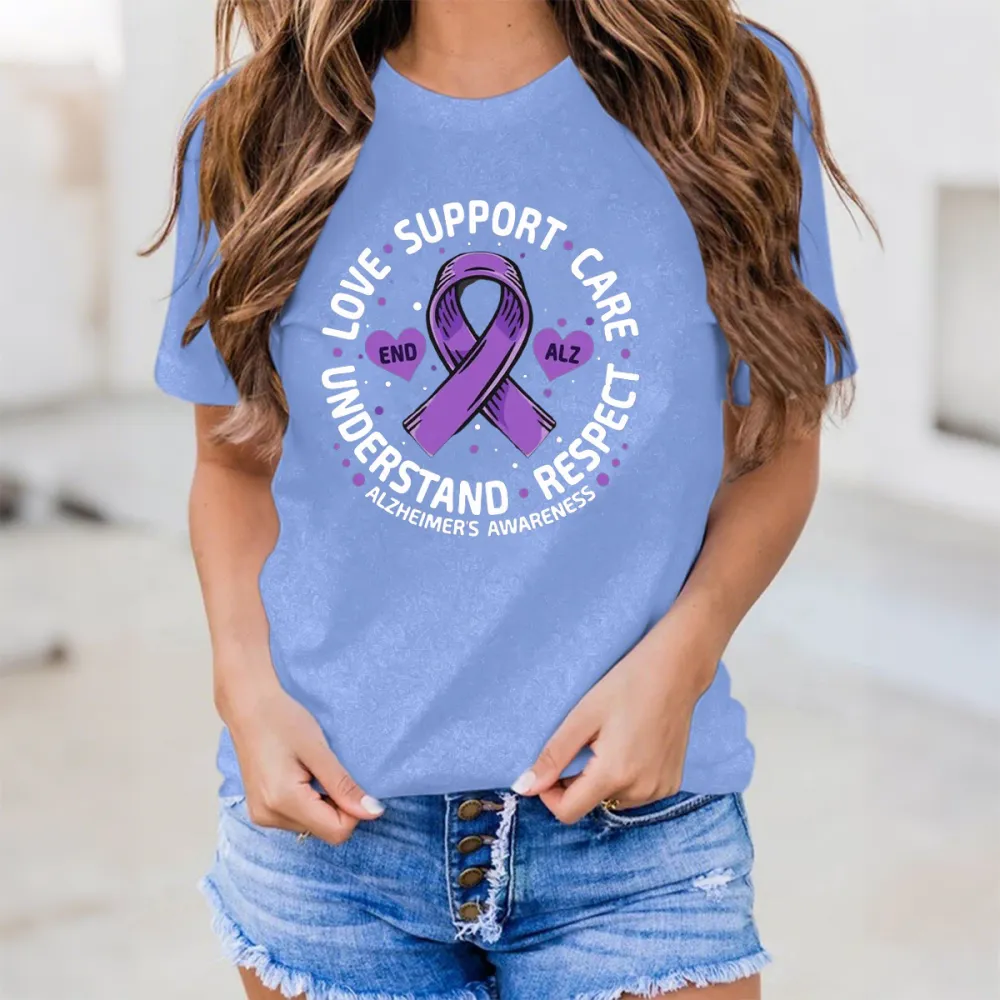 Women'S Love Support Care Understand Respect Alzheimer'S Awareness Round-Neck Short-Sleeved T-Shirt